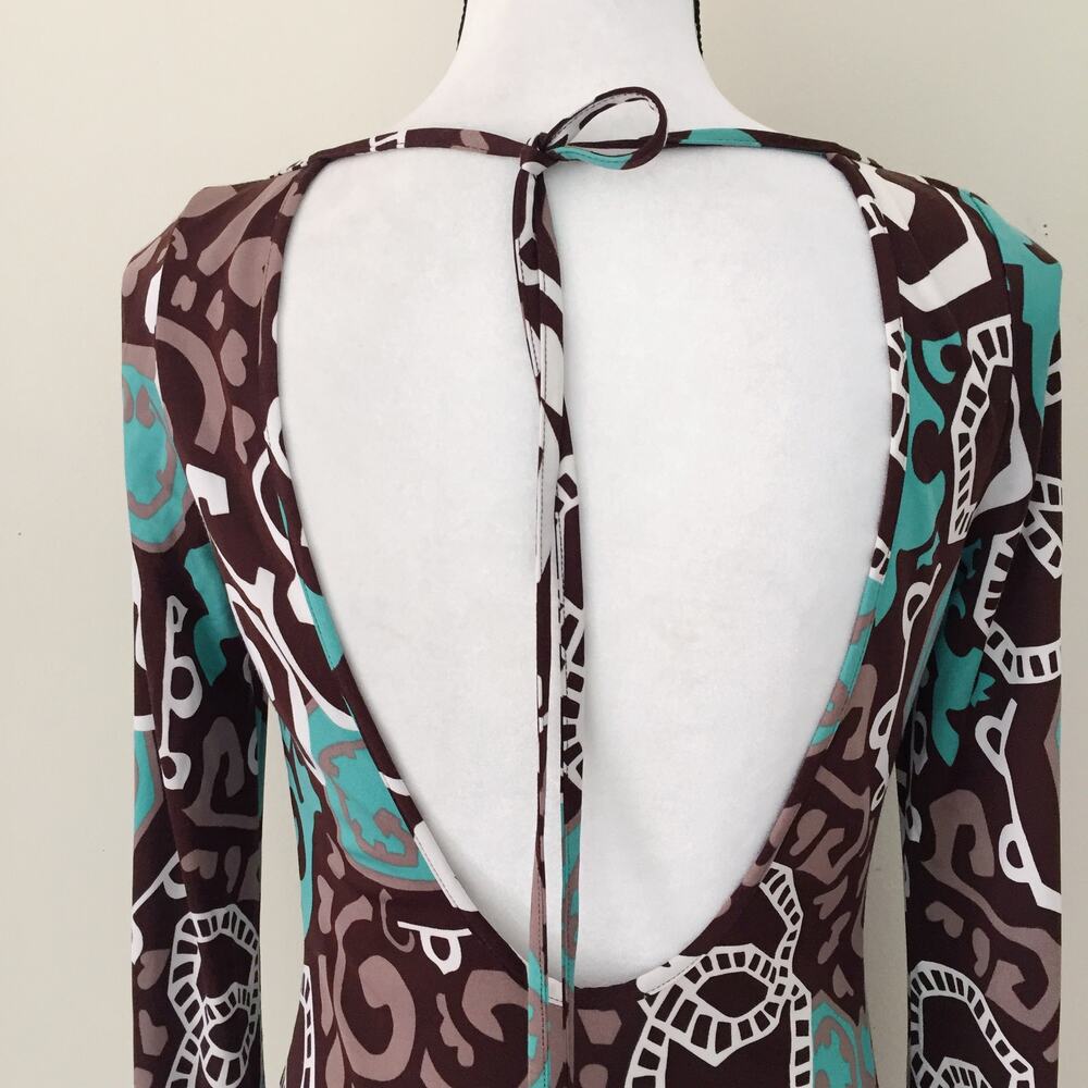 Milly Bergdorf Goodman Silk Bell Sleeves Brown Green Dress Women's Size S - Picture 8 of 10